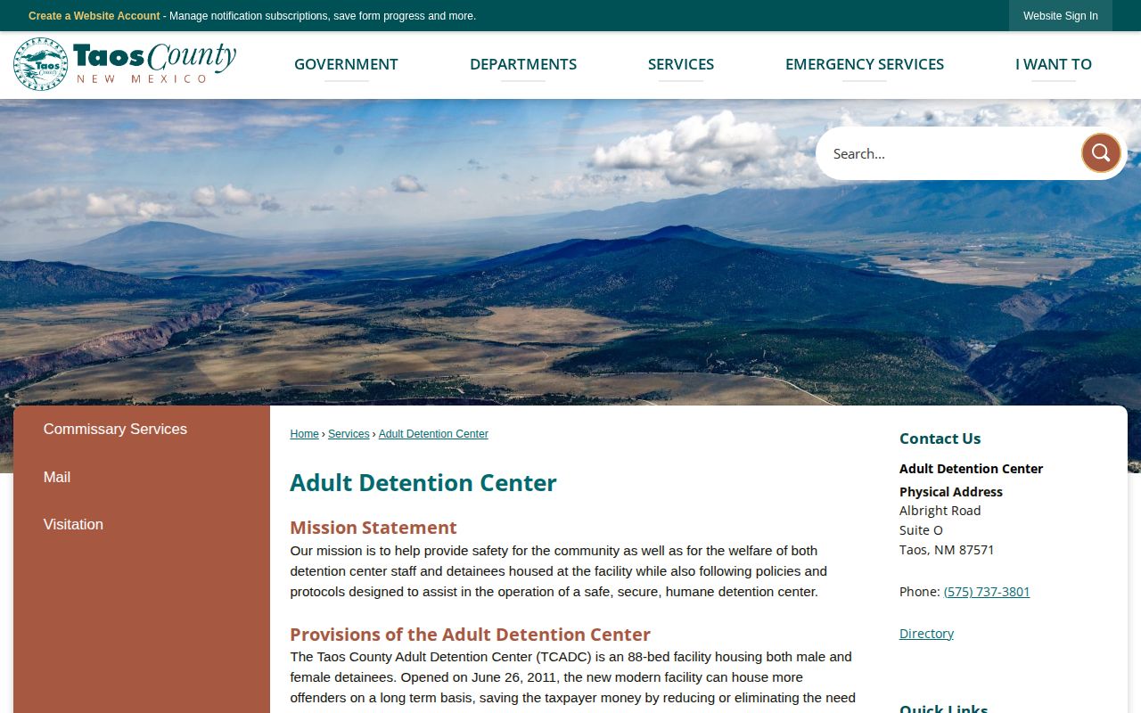 Taos County Adult Detention Center release records and facility information