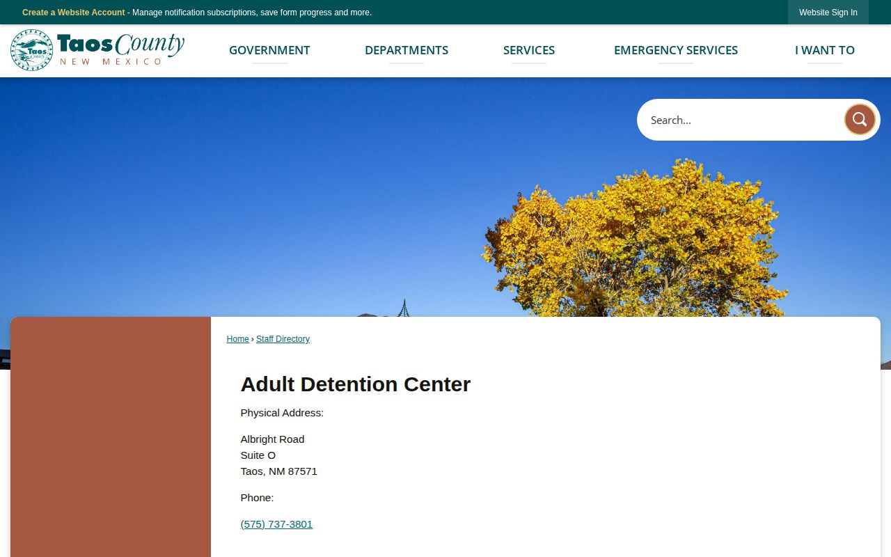Taos County 72-hour release verification through the Adult Detention Center Booking contact