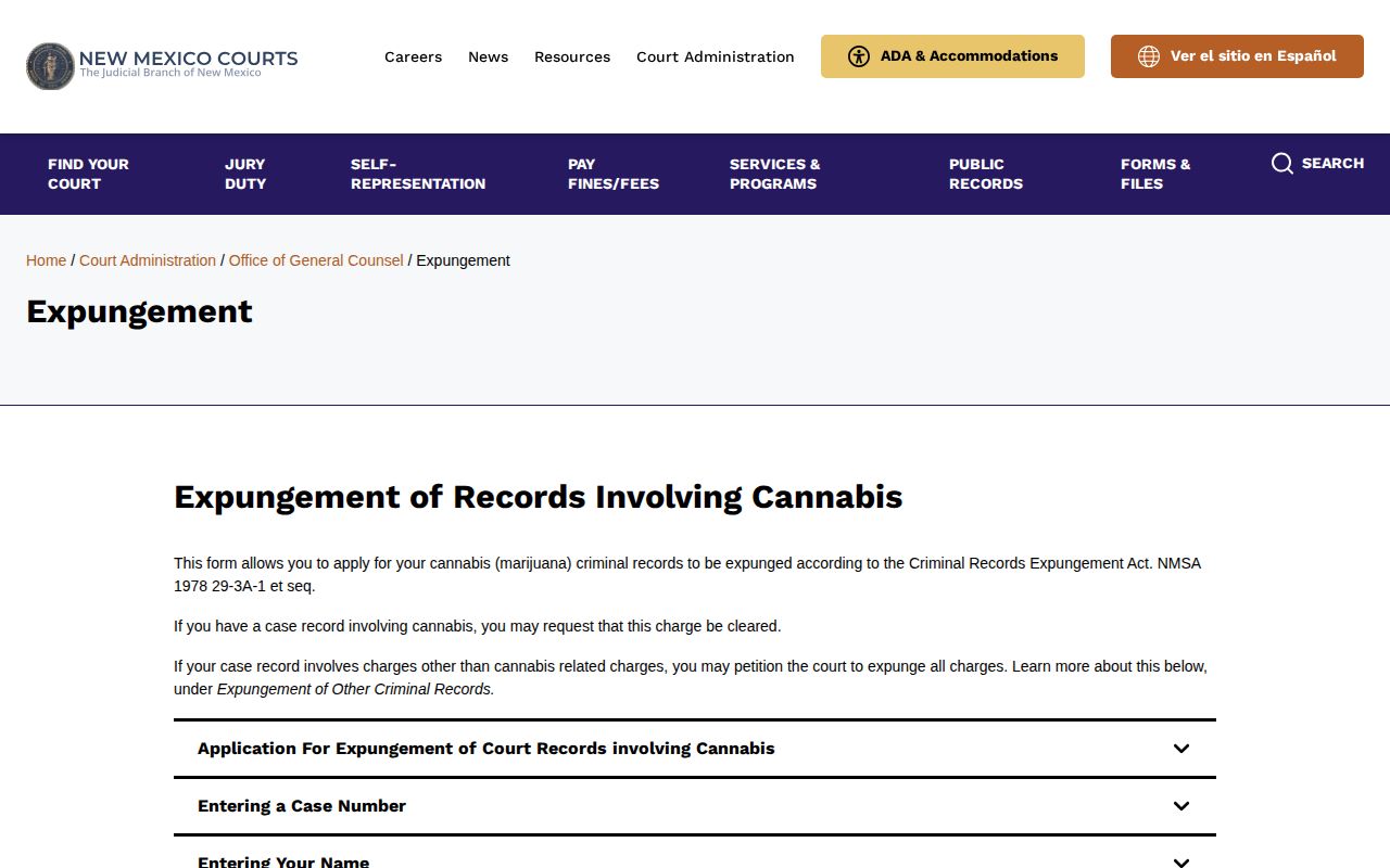 New Mexico Courts expungement information covering booking photos and sheets