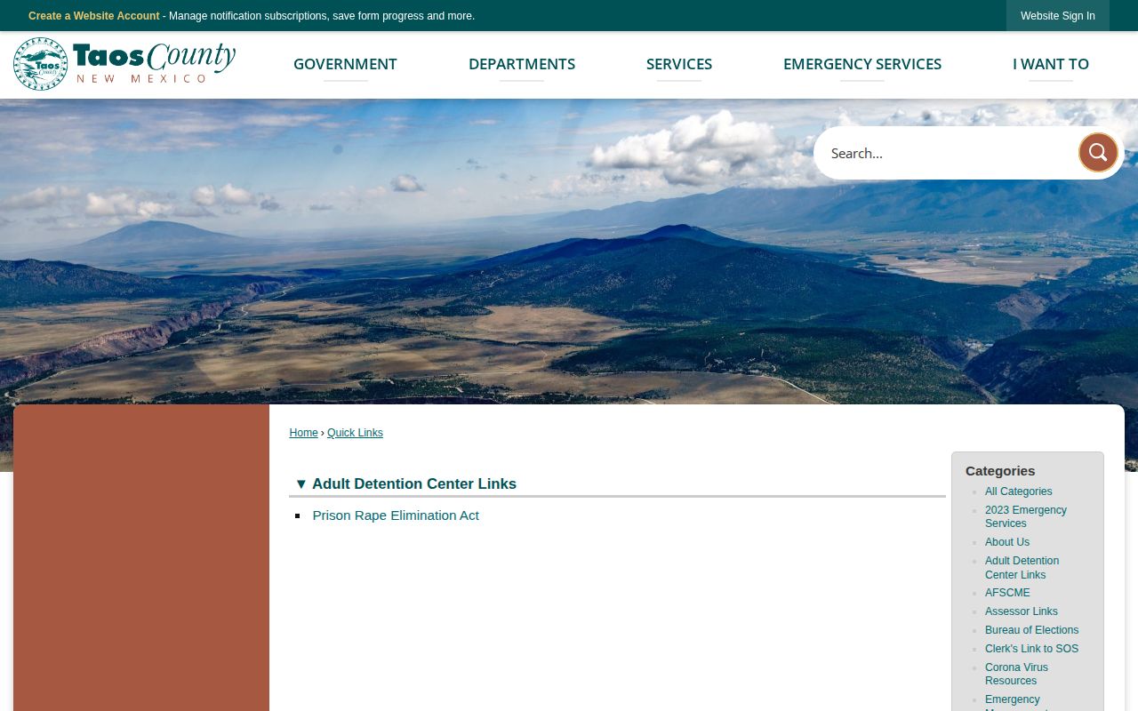 Taos County 24-hour release research showing detention quick links without a release feed