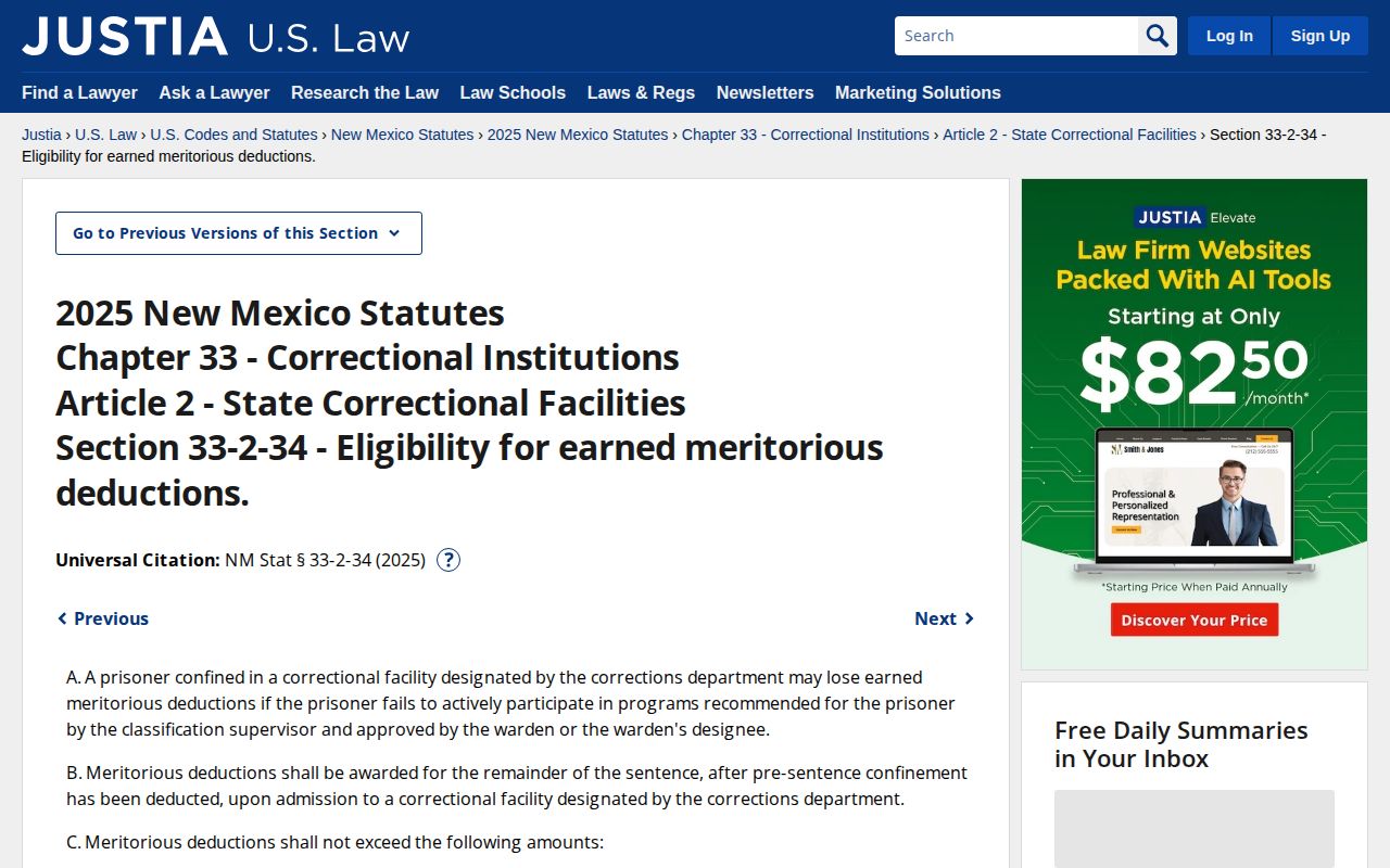 New Mexico earned meritorious deduction statute
